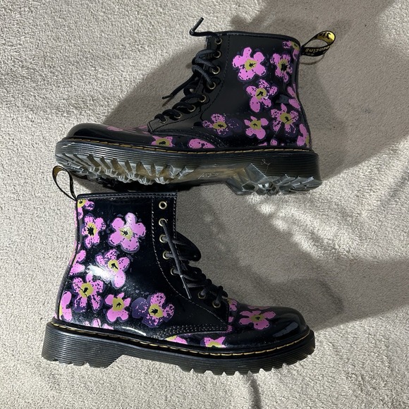 Dr. Martens Shoes - Women's Size 5 - Dr Martens J 1460 Pansy Patent Leather Lace Up Boots Zip Side